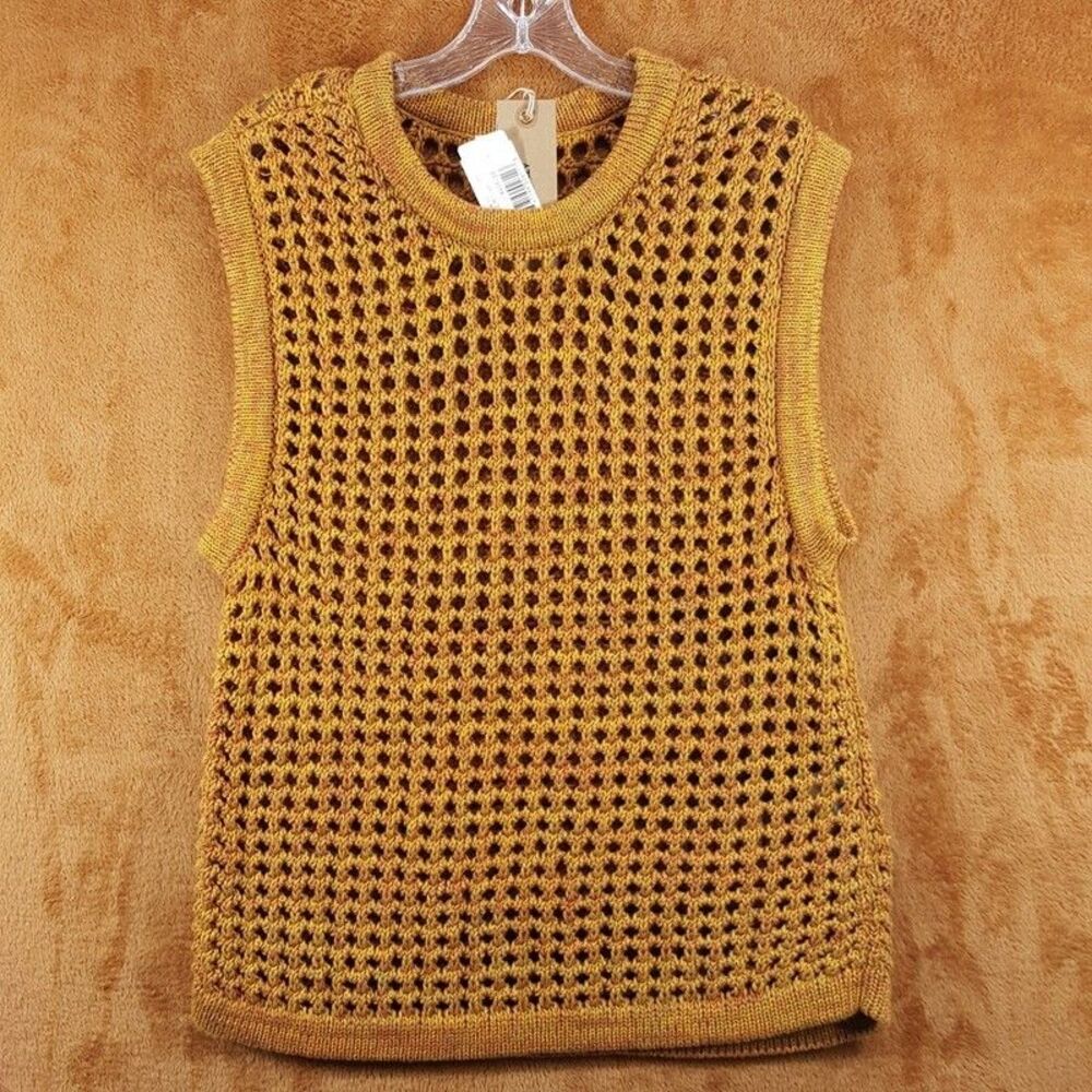 NICHOLAS DALEY Sweater Mens Small Orange Pullover Crochet Loose Knit Vest $405